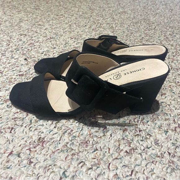 Chinese Laundry Black Buckle Strap Slide On Heels Womens Size 6.5 - Picture 3 of 6